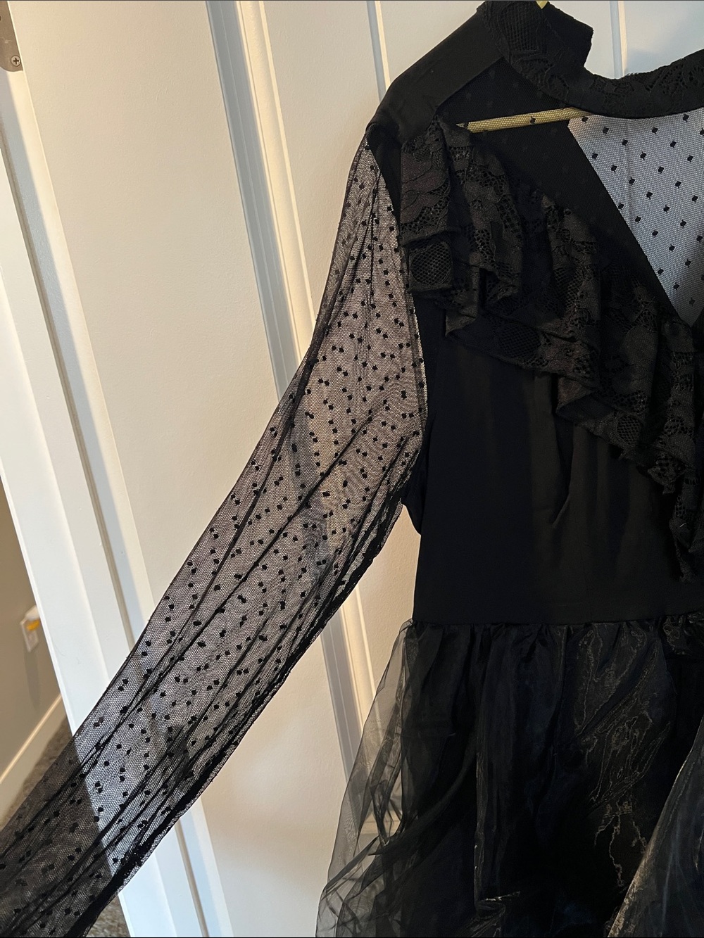 torrid Black Ruffle Tiered Midi Dress with Polka Mesh Yoke - Picture 4 of 5
